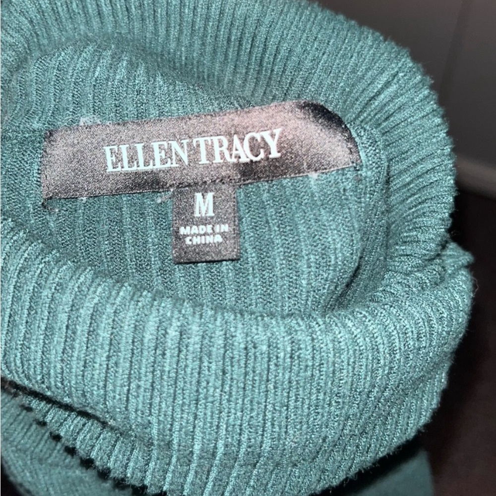 Ellen Tracy Green Ribbed Knit Turtleneck Sweater